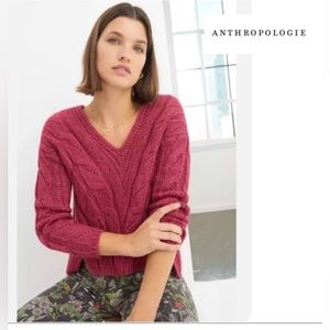 Anthropologie Ramona Pink Berry Cable Knit Sweater with 7% Alpaca  Medium